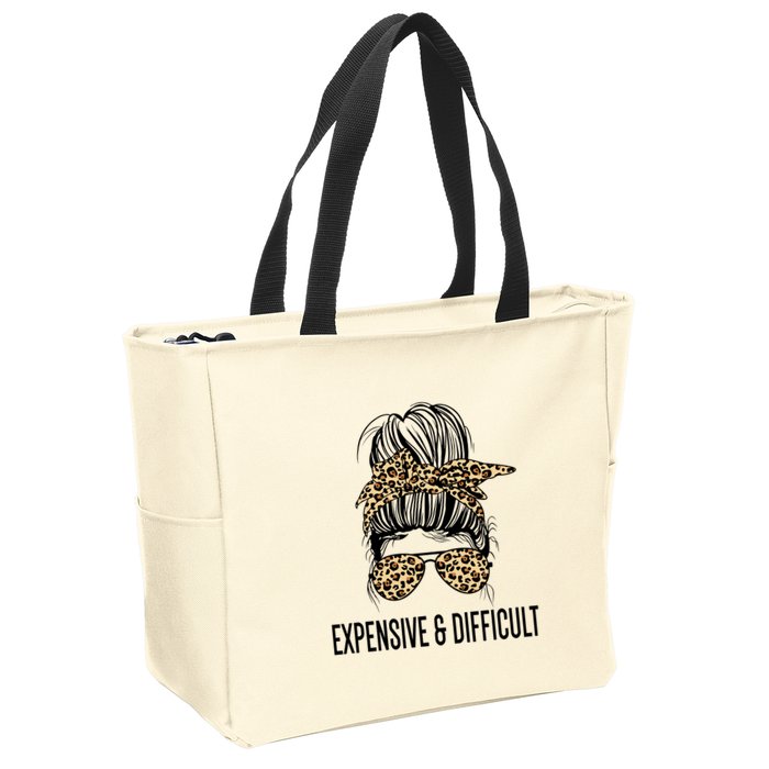 Expensive And Difficult Funny Bougie Bougee Messy Bun Cool Gift Zip Tote Bag