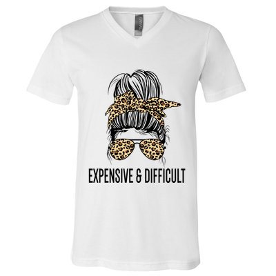 Expensive And Difficult Funny Bougie Bougee Messy Bun Cool Gift V-Neck T-Shirt