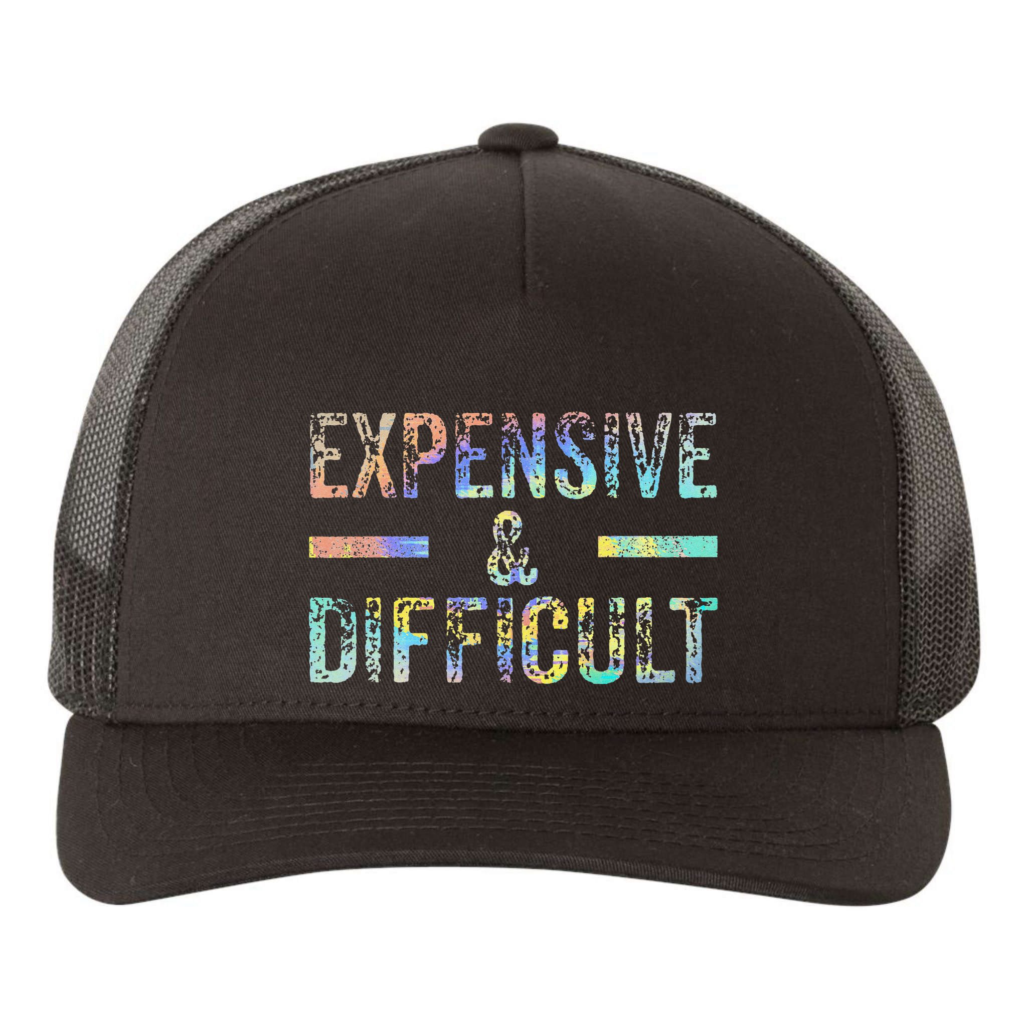 Expensive and Difficult Funny Bougie Bougee Vintage TieDye Yupoong Adult 5-Panel Trucker Hat