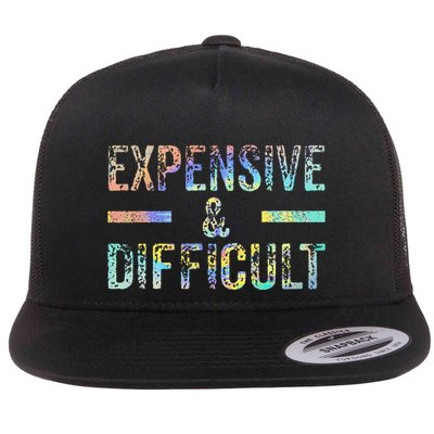 Expensive and Difficult Funny Bougie Bougee Vintage TieDye Flat Bill Trucker Hat