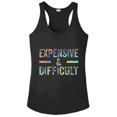 Expensive and Difficult Funny Bougie Bougee Vintage TieDye Ladies PosiCharge Competitor Racerback Tank