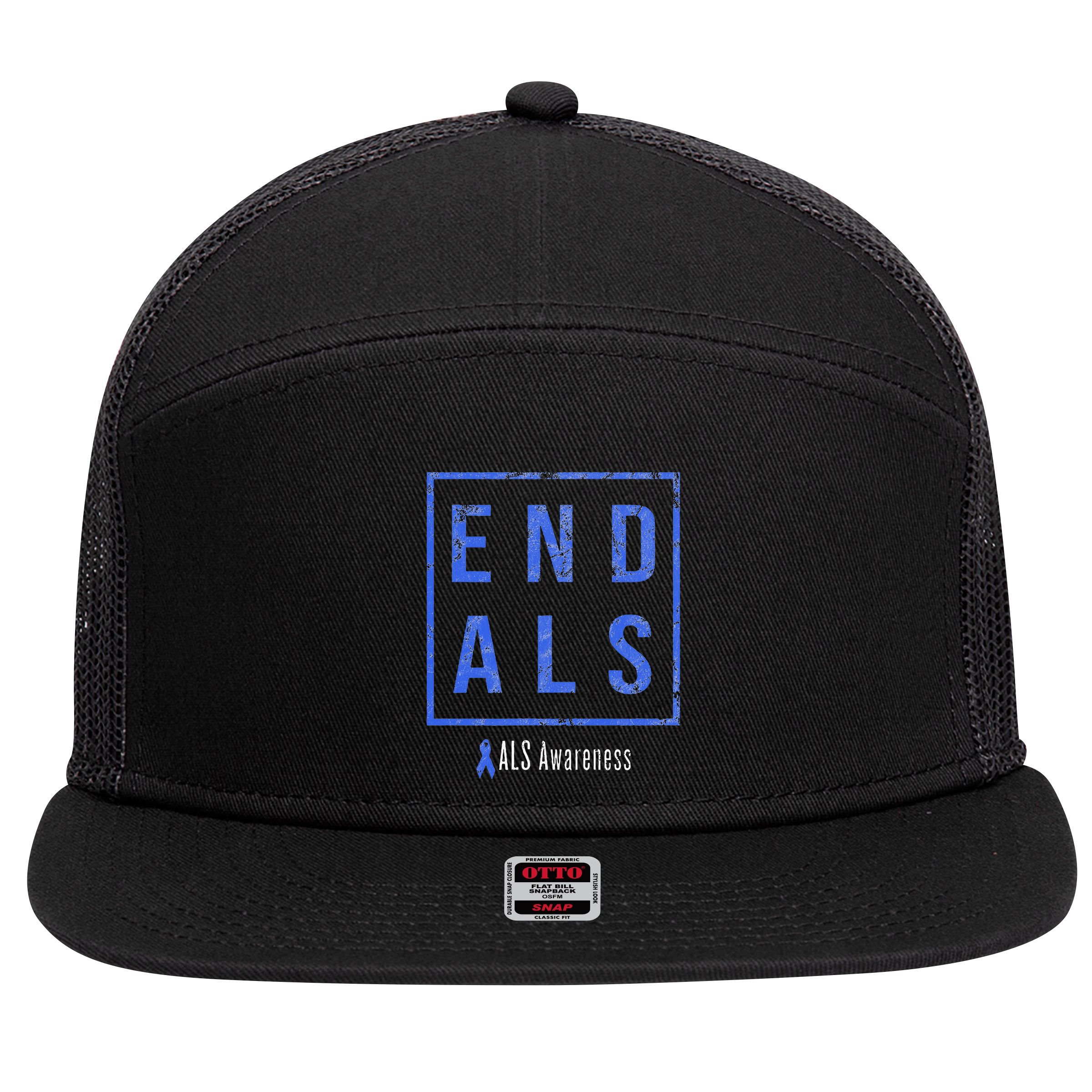 End Als Distressed Als Awareness 7 Panel Mesh Trucker Snapback Hat