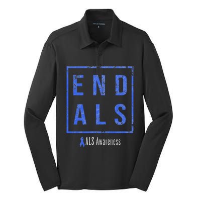 End Als Distressed Als Awareness Silk Touch Performance Long Sleeve Polo