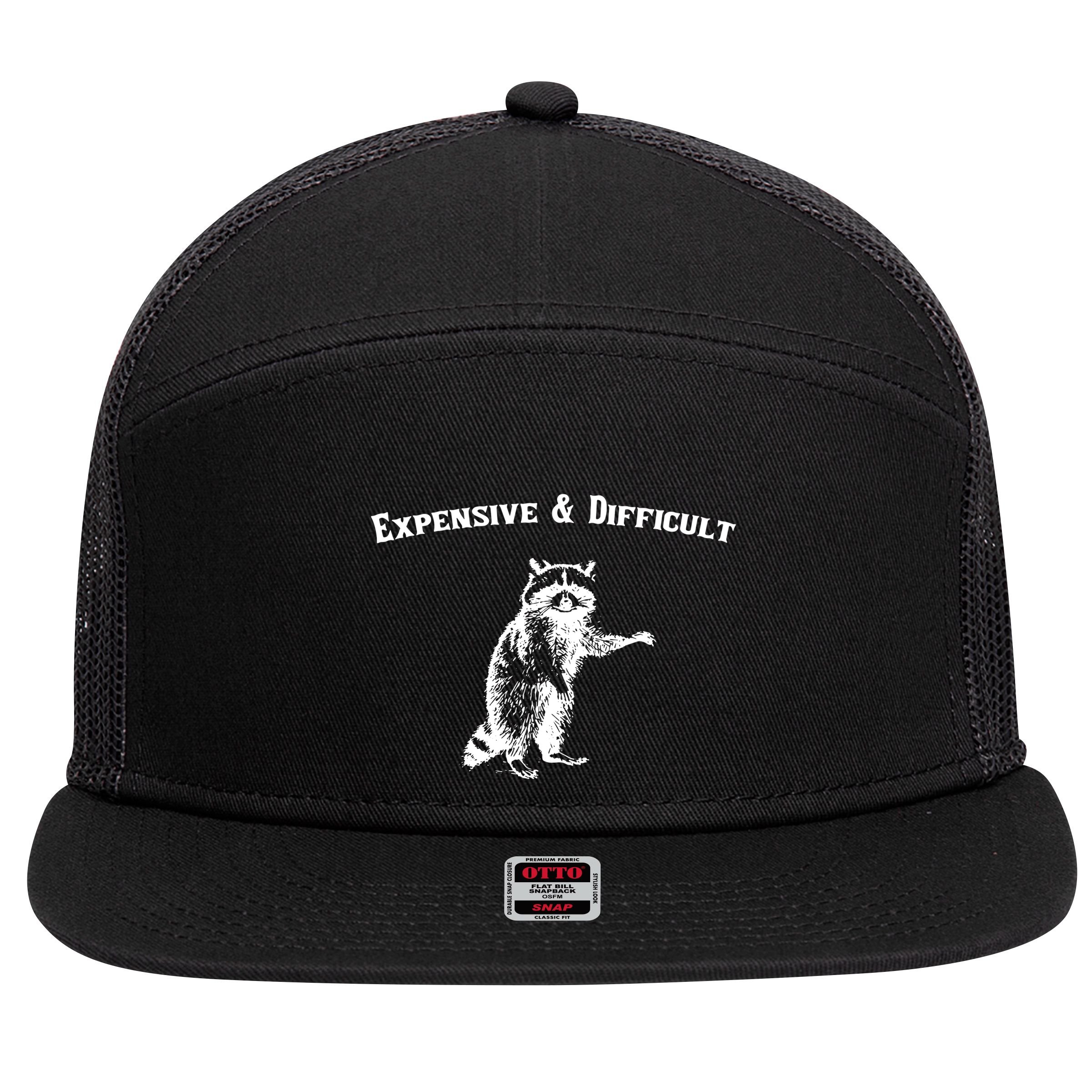 Expensive And Difficult Retro Funny Raccoon 7 Panel Mesh Trucker Snapback Hat