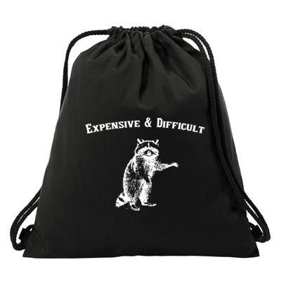 Expensive And Difficult Retro Funny Raccoon Drawstring Bag
