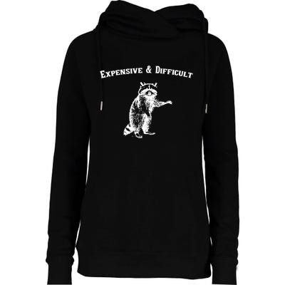 Expensive And Difficult Retro Funny Raccoon Womens Funnel Neck Pullover Hood