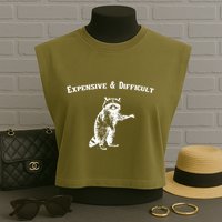 Expensive And Difficult Retro Funny Raccoon Garment-Dyed Women's Muscle Tee