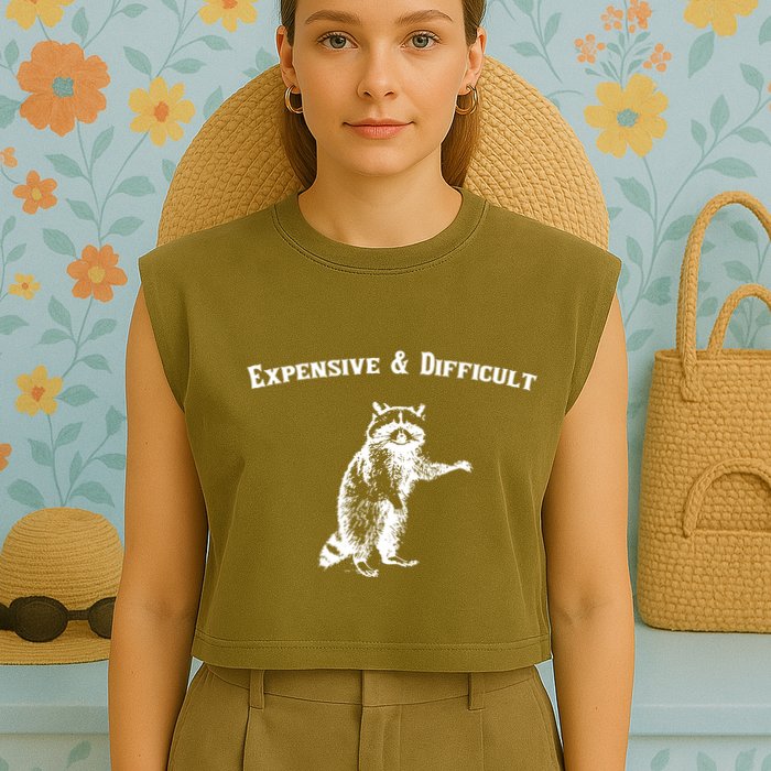 Expensive And Difficult Retro Funny Raccoon Garment-Dyed Women's Muscle Tee