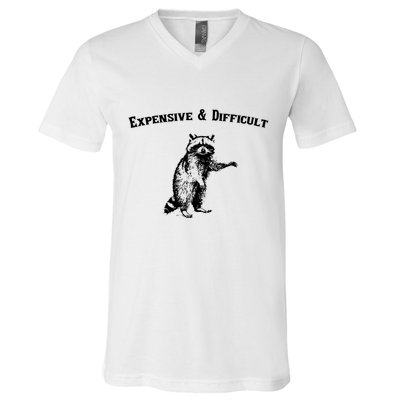 Expensive And Difficult Retro Funny Raccoon V-Neck T-Shirt