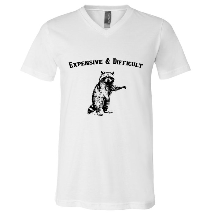 Expensive And Difficult Retro Funny Raccoon V-Neck T-Shirt