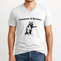 Expensive And Difficult Retro Funny Raccoon V-Neck T-Shirt