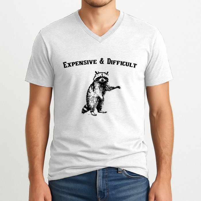 Expensive And Difficult Retro Funny Raccoon V-Neck T-Shirt