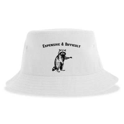Expensive And Difficult Retro Funny Raccoon Sustainable Bucket Hat