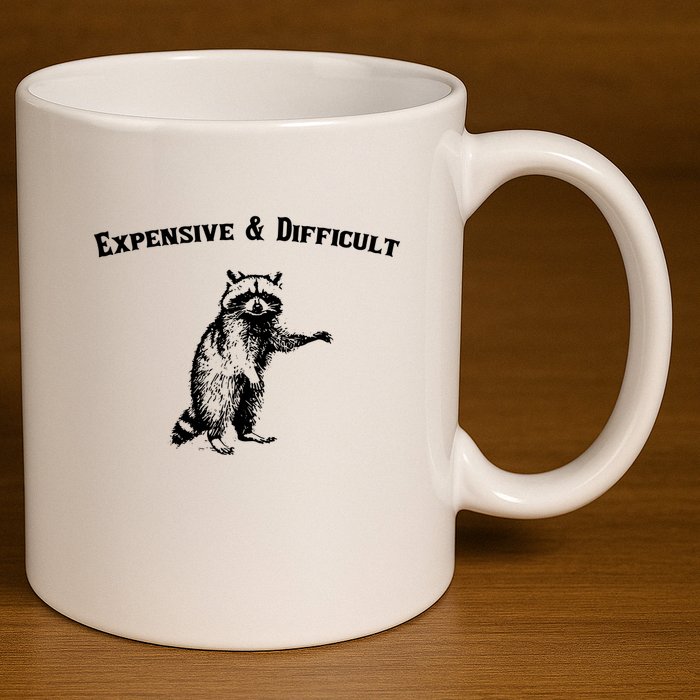Expensive And Difficult Retro Funny Raccoon 11oz C Handle Ceramic Mug