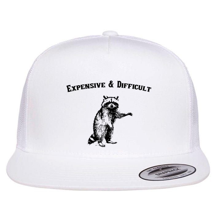 Expensive And Difficult Retro Funny Raccoon Flat Bill Trucker Hat