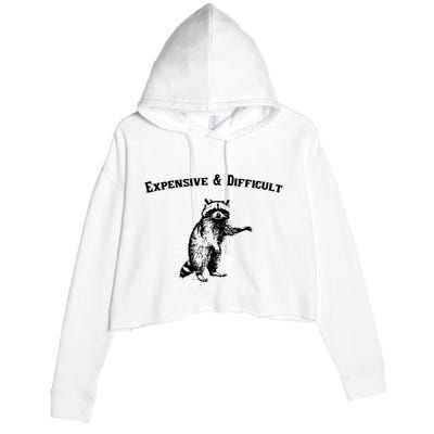 Expensive And Difficult Retro Funny Raccoon Crop Fleece Hoodie