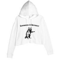Expensive And Difficult Retro Funny Raccoon Crop Fleece Hoodie