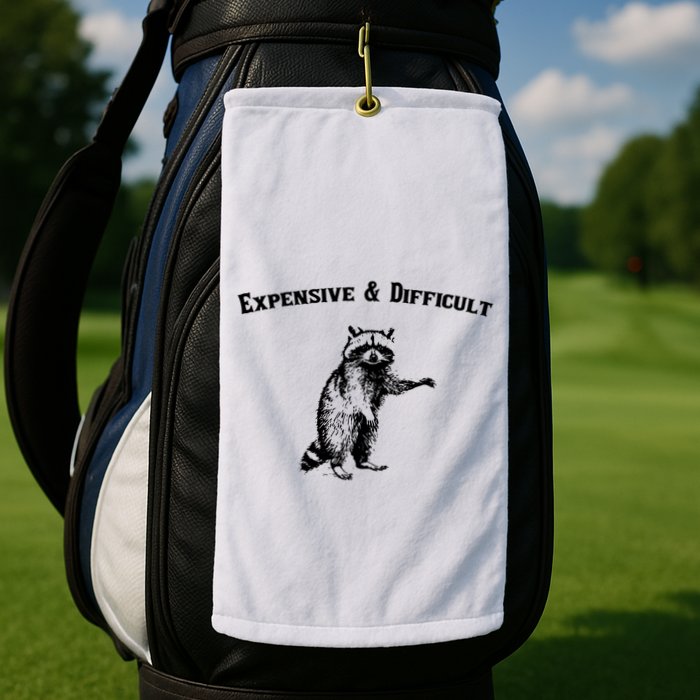 Expensive And Difficult Retro Funny Raccoon Golf Towel