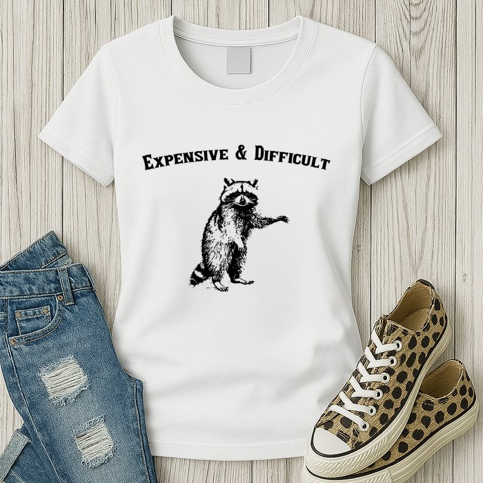 Expensive And Difficult Retro Funny Raccoon Womens T-Shirt