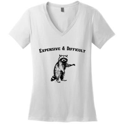 Expensive And Difficult Retro Funny Raccoon Women's V-Neck T-Shirt