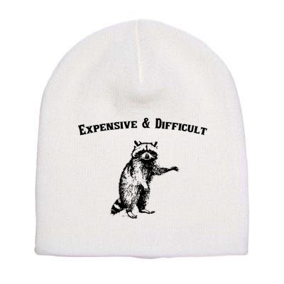 Expensive And Difficult Retro Funny Raccoon Short Acrylic Beanie