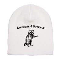 Expensive And Difficult Retro Funny Raccoon Short Acrylic Beanie