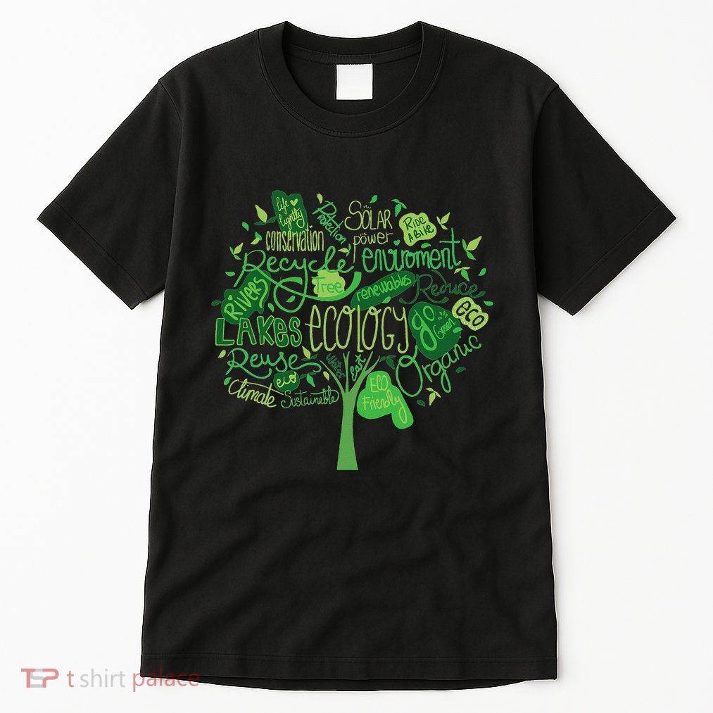 Ecology And Environmental With Green Tree Word Cloud Tall T-Shirt