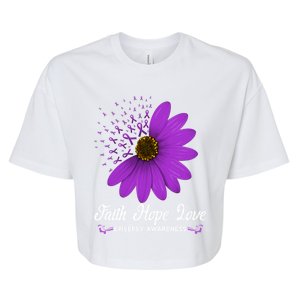 Epilepsy Awareness Faith Hope Love Purple Ribbon Pretty Tee Great Gift Bella+Canvas Jersey Crop Tee