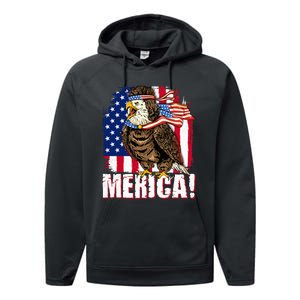 Eagle American Flag USA Flag Mullet Eagle 4th of July Merica Performance Fleece Hoodie