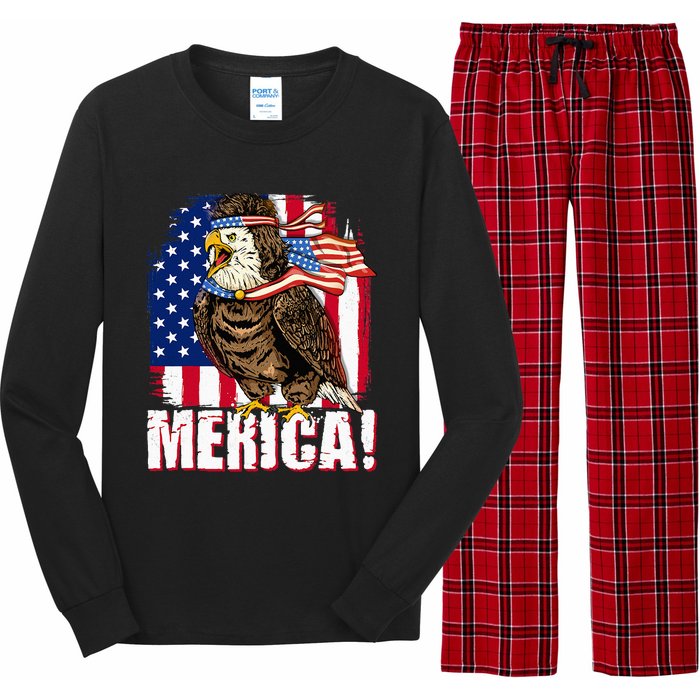 Eagle American Flag USA Flag Mullet Eagle 4th of July Merica Long Sleeve Pajama Set