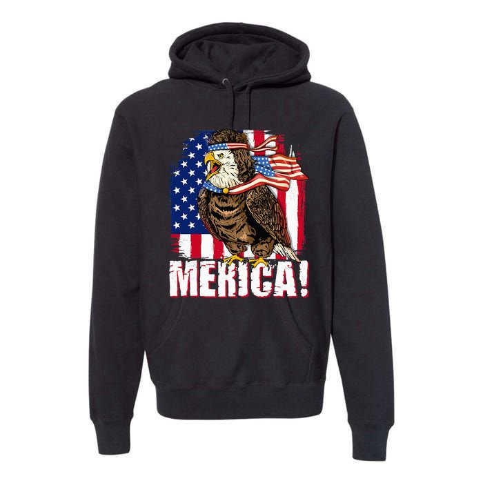 Eagle American Flag USA Flag Mullet Eagle 4th of July Merica Premium Hoodie