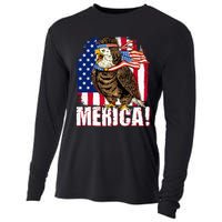 Eagle American Flag USA Flag Mullet Eagle 4th of July Merica Cooling Performance Long Sleeve Crew