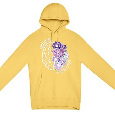 Epilepsy Awareness Floral Neurodiversity Premium Pullover Hoodie