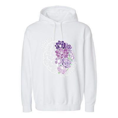 Epilepsy Awareness Floral Neurodiversity Garment-Dyed Fleece Hoodie