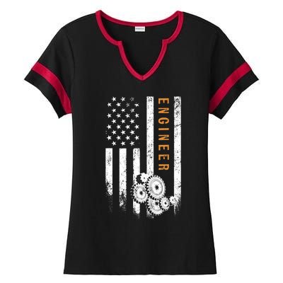 Engineer American Flag Design Engineering Ladies Halftime Notch Neck Tee