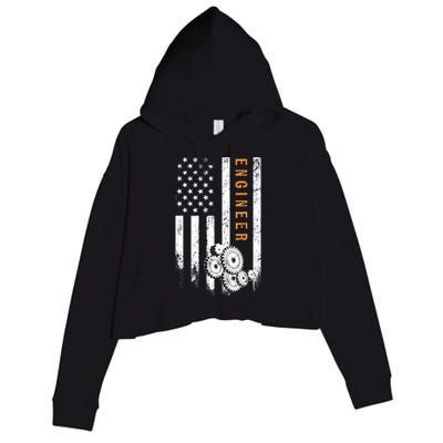 Engineer American Flag Design Engineering Crop Fleece Hoodie