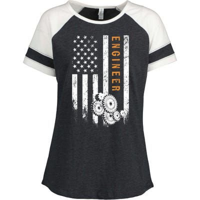 Engineer American Flag Design Engineering Enza Ladies Jersey Colorblock Tee