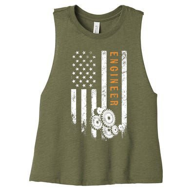 Engineer American Flag Design Engineering Women's Racerback Cropped Tank