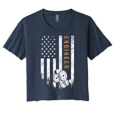 Engineer American Flag Design Engineering Women's Crop Top Tee