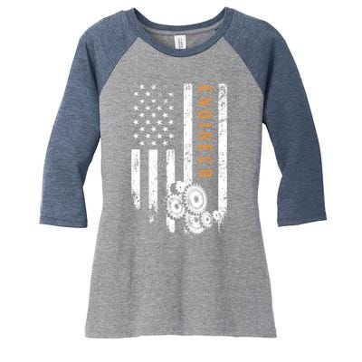 Engineer American Flag Design Engineering Women's Tri-Blend 3/4-Sleeve Raglan Shirt