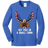 Eagle American Flag Vintage Retro Try That In My Town Kids Long Sleeve Shirt