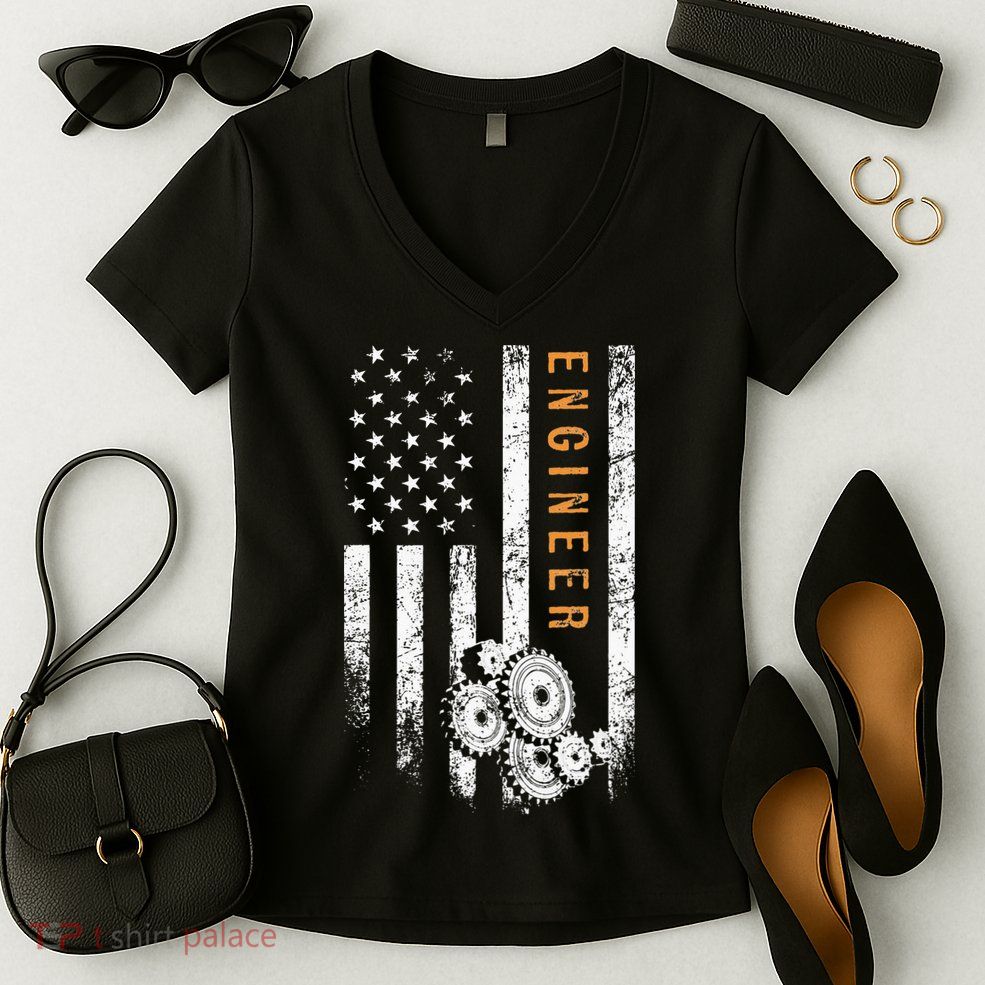 Engineer American Flag Design Engineering Women's V-Neck T-Shirt