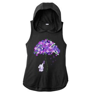 Elephant Alzheimers Flower Family Support Ladies PosiCharge Tri-Blend Wicking Draft Hoodie Tank