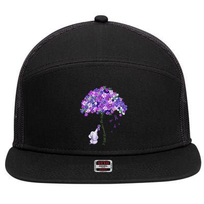 Elephant Alzheimers Flower Family Support 7 Panel Mesh Trucker Snapback Hat