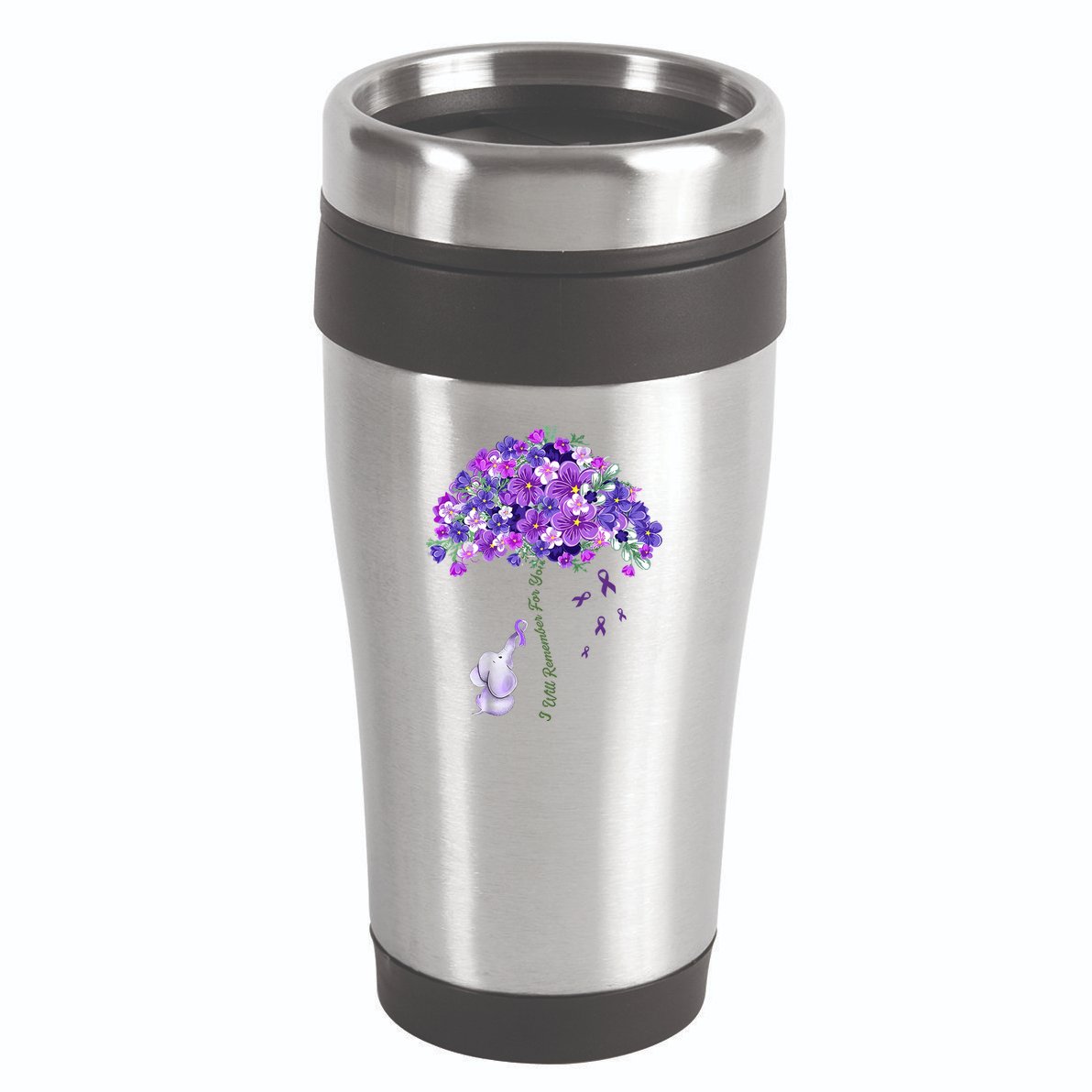 Elephant Alzheimers Flower Family Support 16oz Travel Tumbler