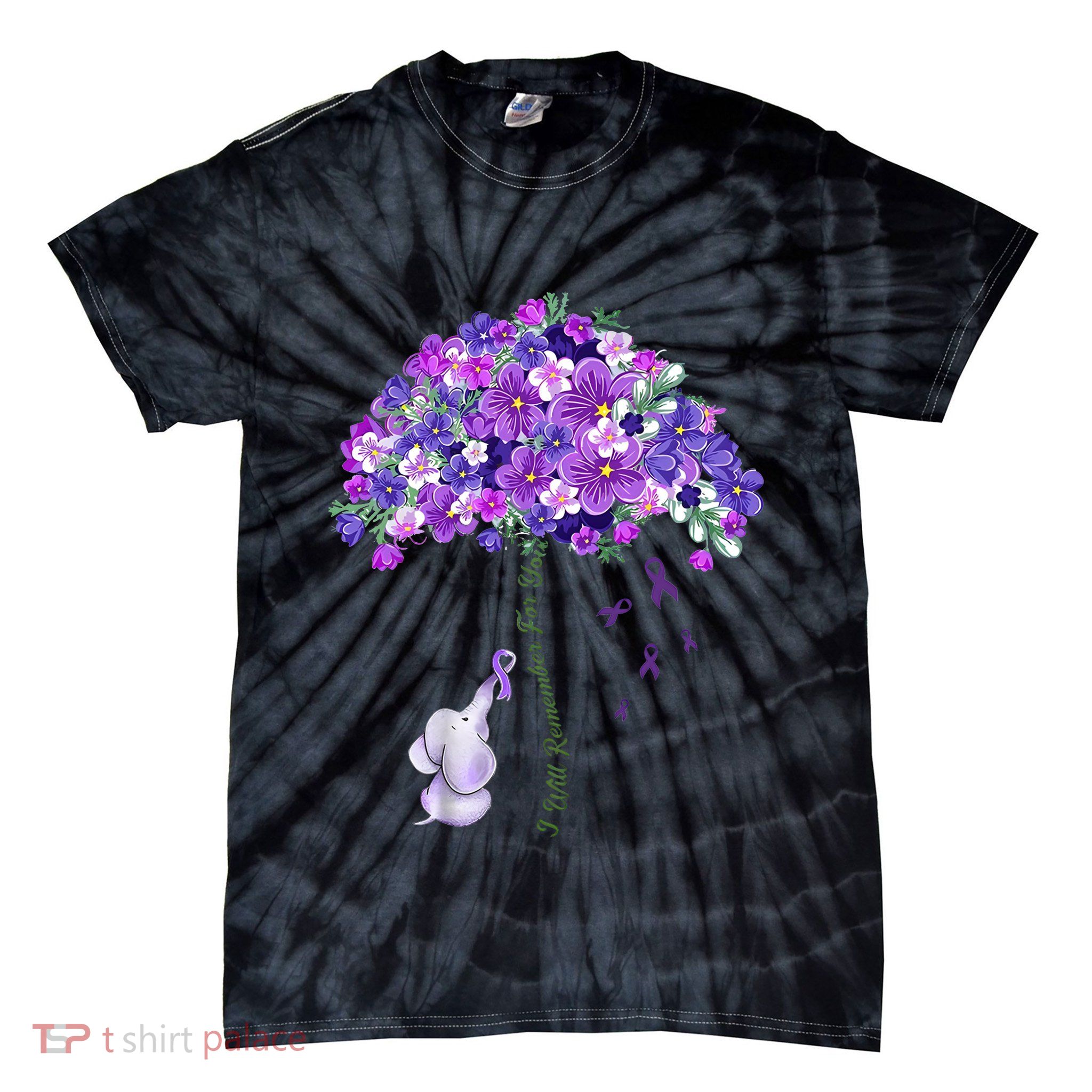 Elephant Alzheimers Flower Family Support Tie-Dye T-Shirt