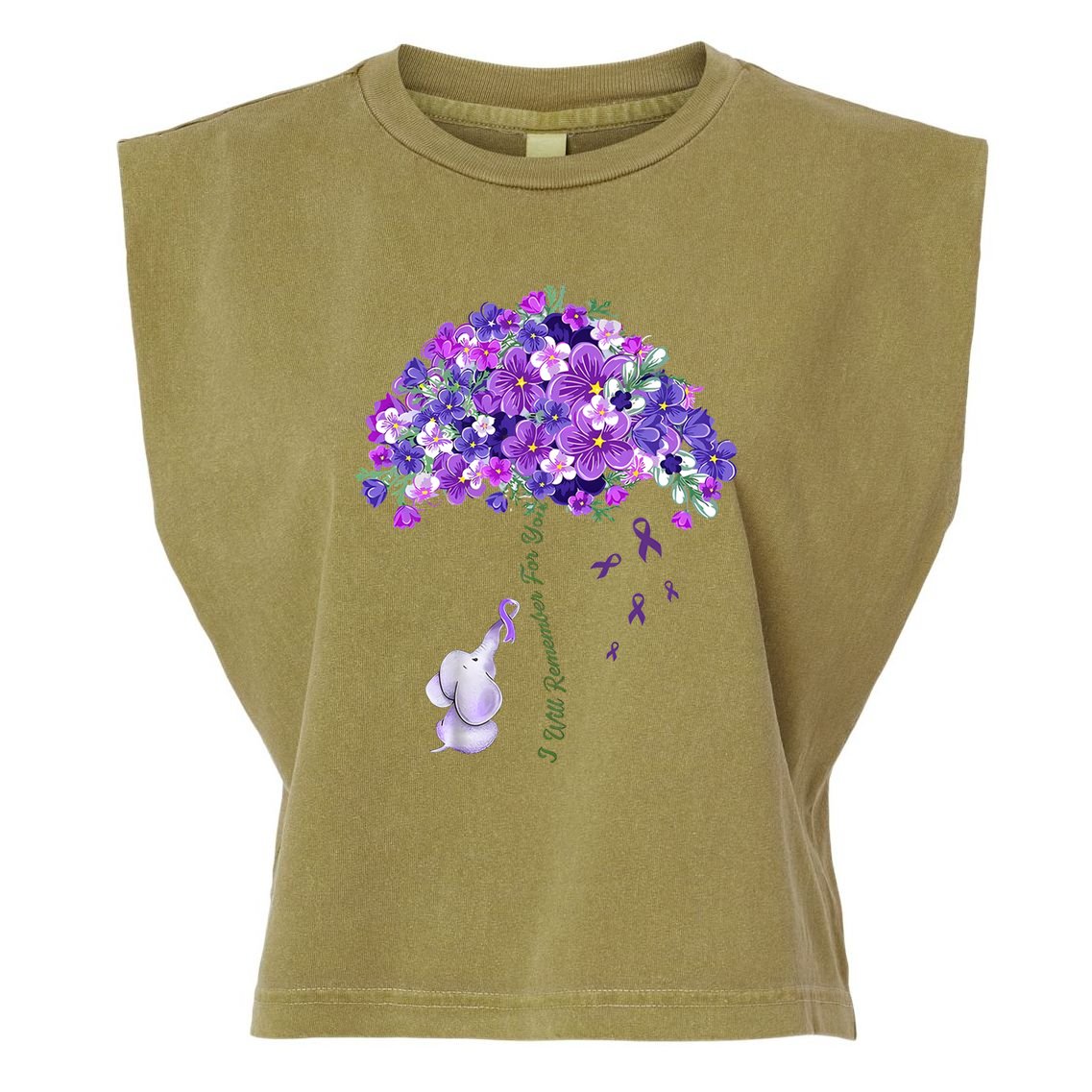 Elephant Alzheimers Flower Family Support Garment-Dyed Women's Muscle Tee