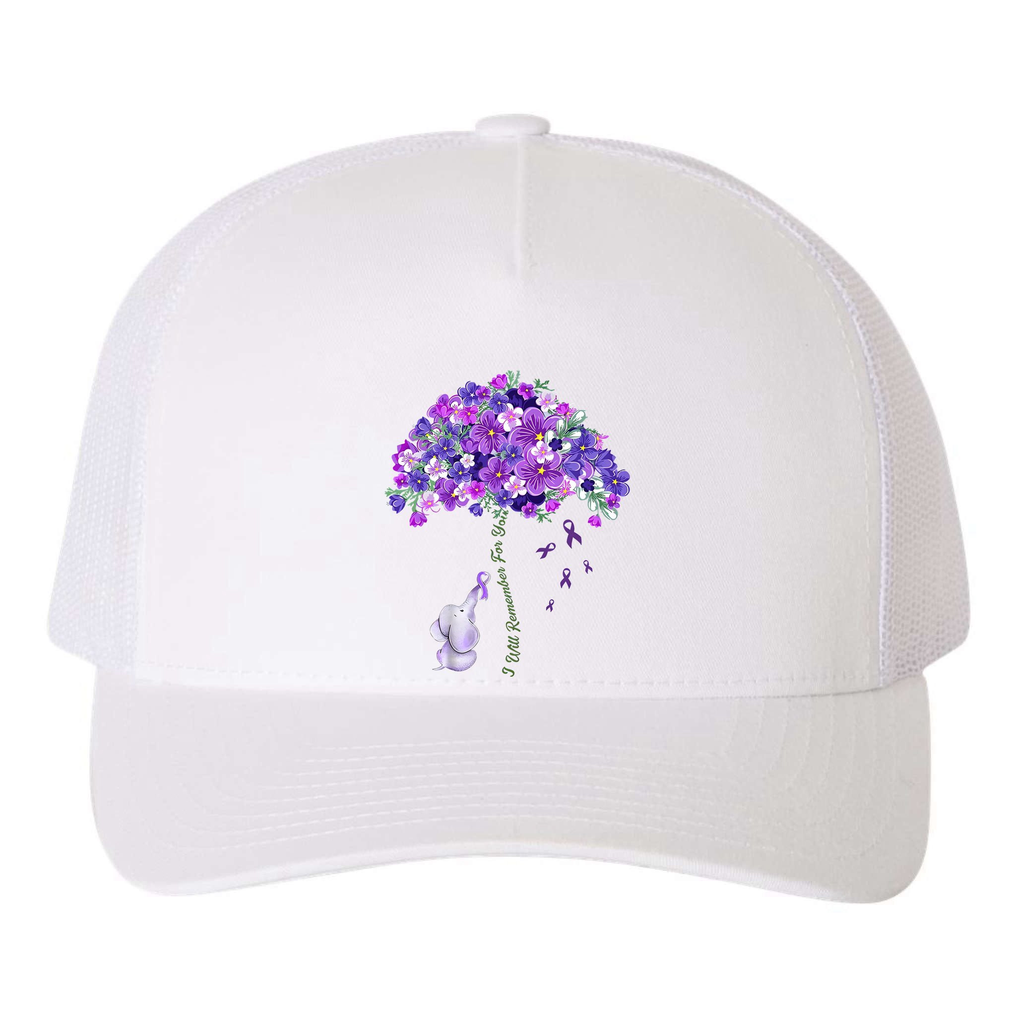 Elephant Alzheimers Flower Family Support Yupoong Adult 5-Panel Trucker Hat