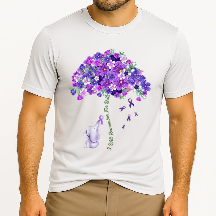 Elephant Alzheimers Flower Family Support Cooling Performance Crew T-Shirt