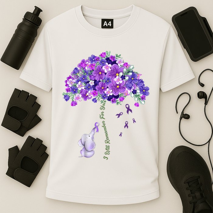Elephant Alzheimers Flower Family Support Cooling Performance Crew T-Shirt